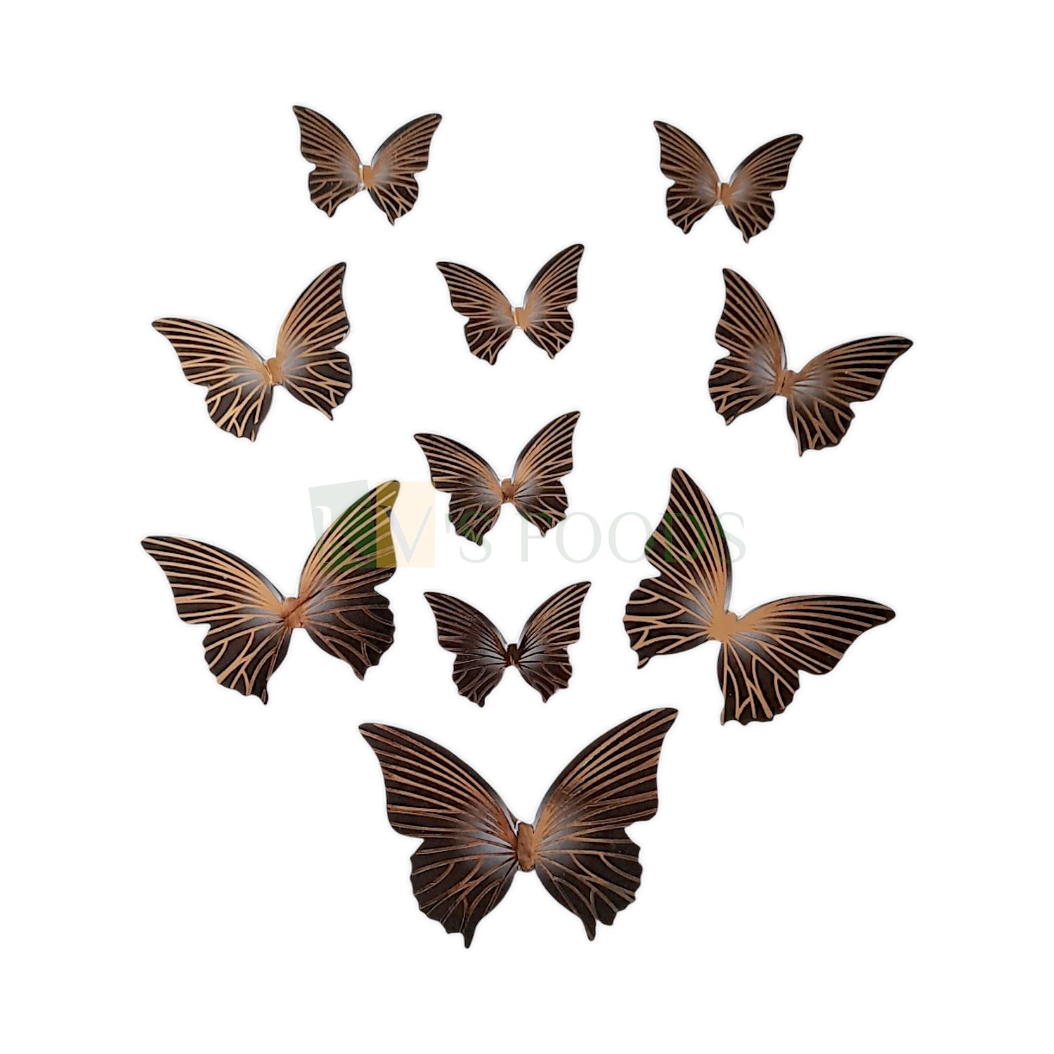 10 PCS Fancy Black with Golden Pattern Vein Glitter Hard Paper Foldable Butterfly Cake Toppers, Cupcake Toppers, Birthday Wedding Anniversary Decorations Cake Accessories
