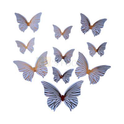 10 PCS Fancy Light Blue with Golden Pattern Vein Glitter Hard Paper Foldable Butterfly Cake Toppers, Cupcake Toppers, Birthday Wedding Anniversary Decorations Cake Accessories