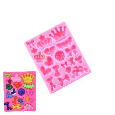 1 PC Silicone Fondant Different Designs Bowknot, Tie Ribbon Crown Heart Chocolate Mould, 19 Cavity, Kids Girls Children&#39;s Birthday Theme, Baby Shower Theme, Flexible Moulds DIY Cake Decorating Molds