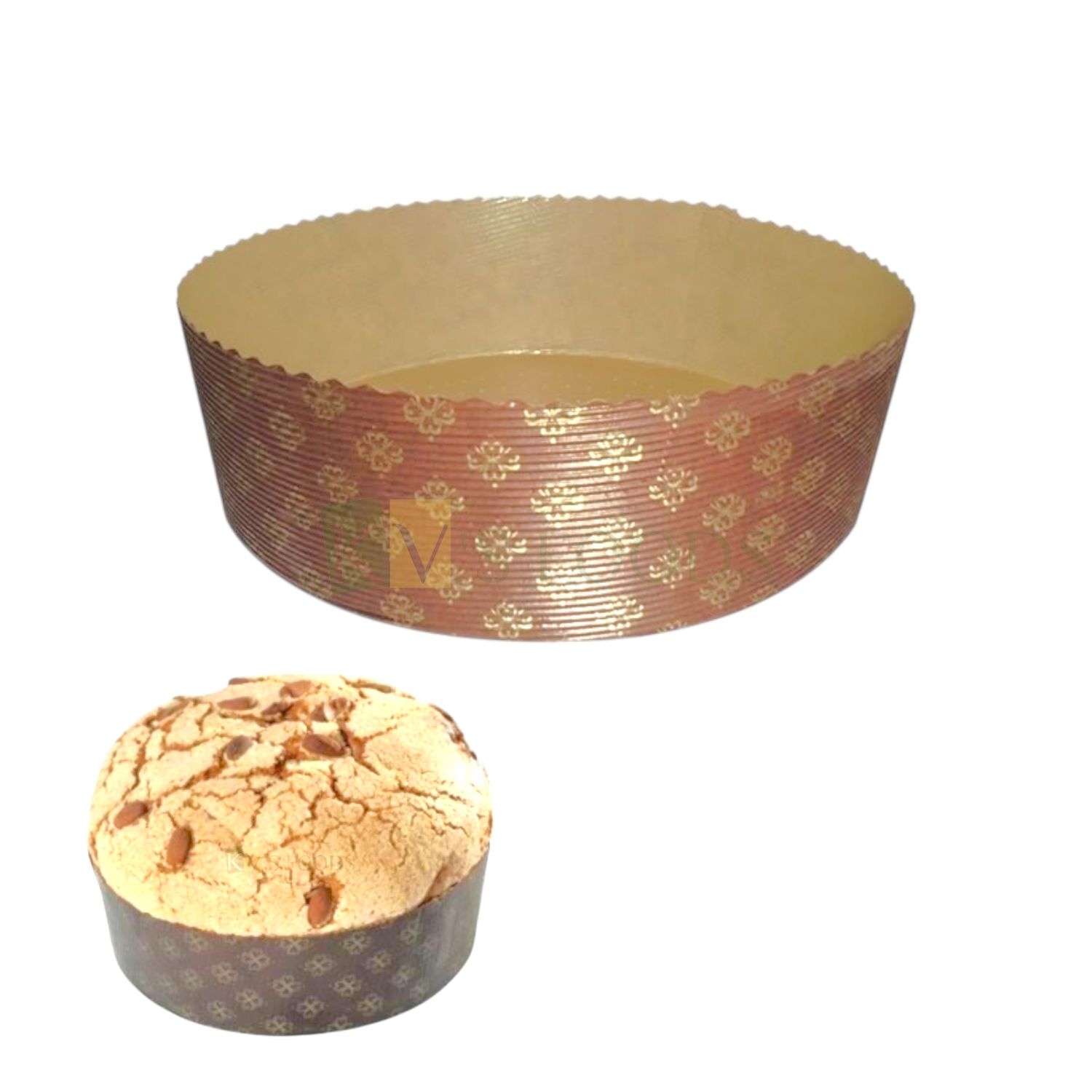 10PC Eco Friendly Circle Brown Floral Colour Panettone Cake Paper Pan Mould Bake and Serve 750 gm Size 6.9x2.1 inch Disposable Gift Tray Bakeable Bakeware Mould for Plum Loaf Brownie Muffins Tart Cake