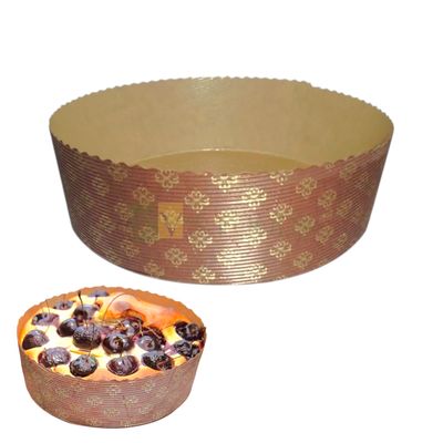 10PC Eco Friendly Circle Brown Floral Colour Panettone Cake Paper Pan Mould Bake and Serve 1 Kg Size 7.2x2.4 inch Disposable Gift Tray Bakeable Bakeware Mould for Plum Loaf Brownie Muffins Tart Cake