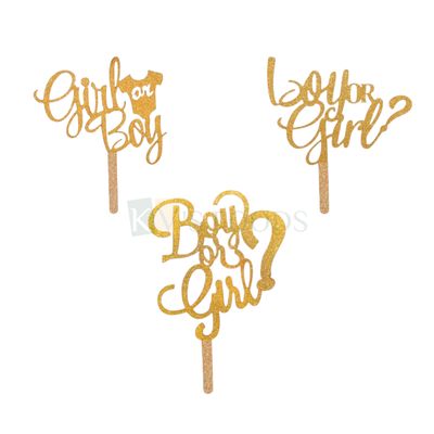 1PC Golden Shiny Glitter MDF Boy Or Girl ? Cake Topper, Size ~ 3 to 4 Inch, Baby Shower Ceremony, Unique Elegant Font Design Cake Toppers, Small Home Celebrations Cake Inserts, DIY Cake Decorations
