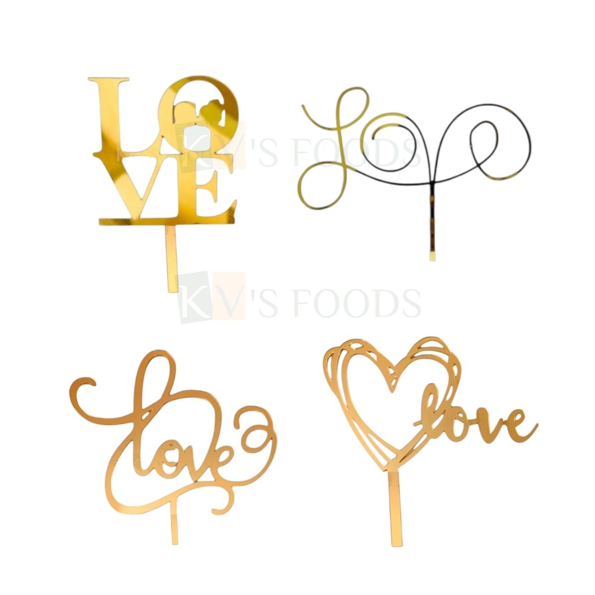 1PC Golden Acrylic Shiny Glass Finish Love Letter, Bride and Groom Kissing, Couple Cake  Pastry Topper, Romantic Valentine&#39;s Day Cake and Cupcake Insert, Anniversary DIY Wedding Cake Decorations