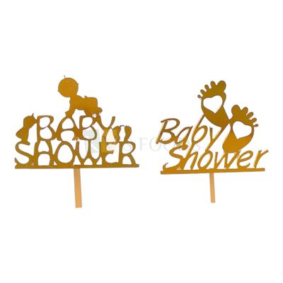 1PC Golden Acrylic Shiny Glass Finish Baby Shower Cake Toppers With Baby Feet With heart, Baby Shower Inserts with Baby Foots Cake and Cupcake Topper Unique Elegant Font Design Small Home Celebrations