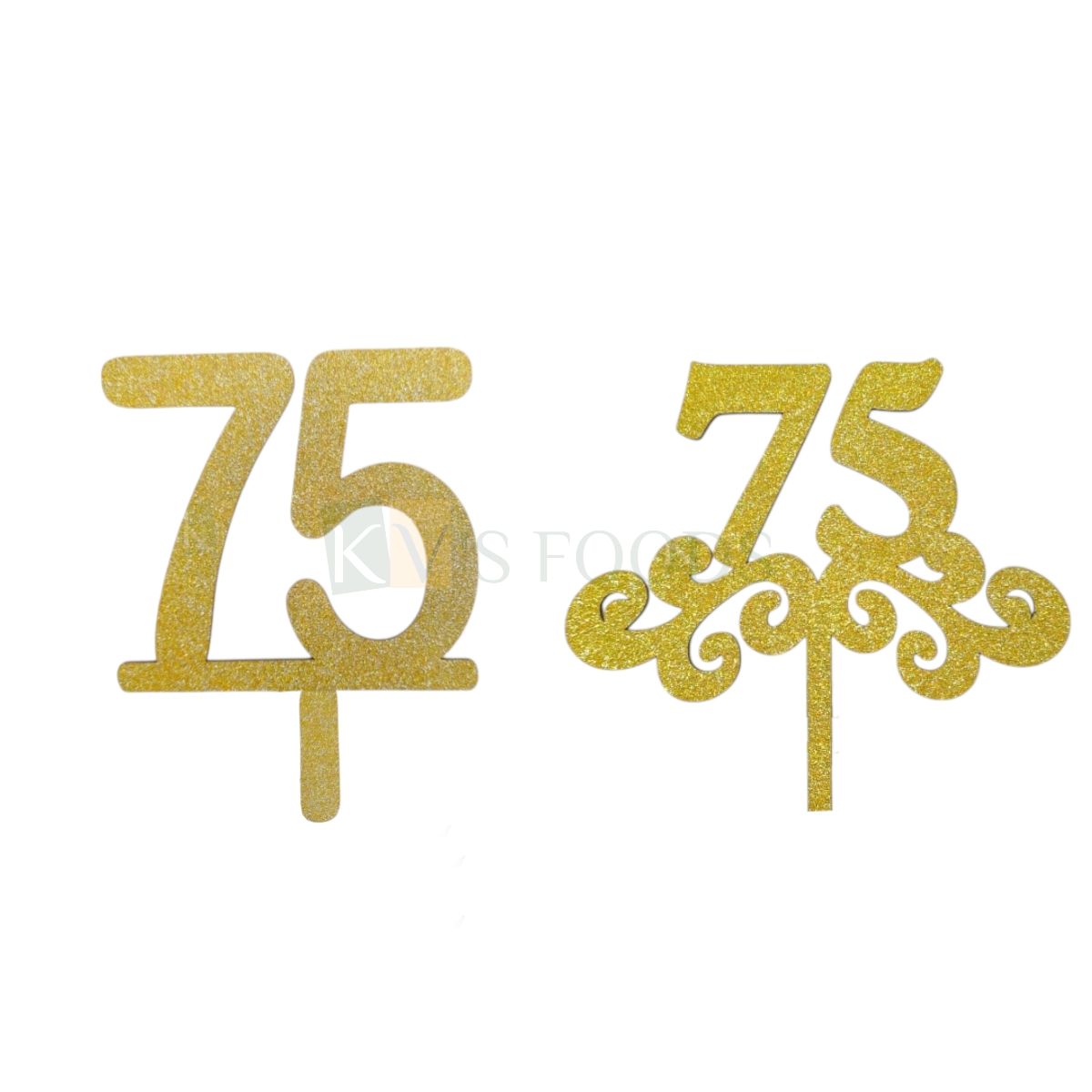 1PC Golden Shiny Glitter MDF 75 Number With Design Cake Topper, Happy  Birthday Theme, Seventy Five Number Theme Cake Glitter Insert 75 Years Old Birthday Party, DIY cake Decorations