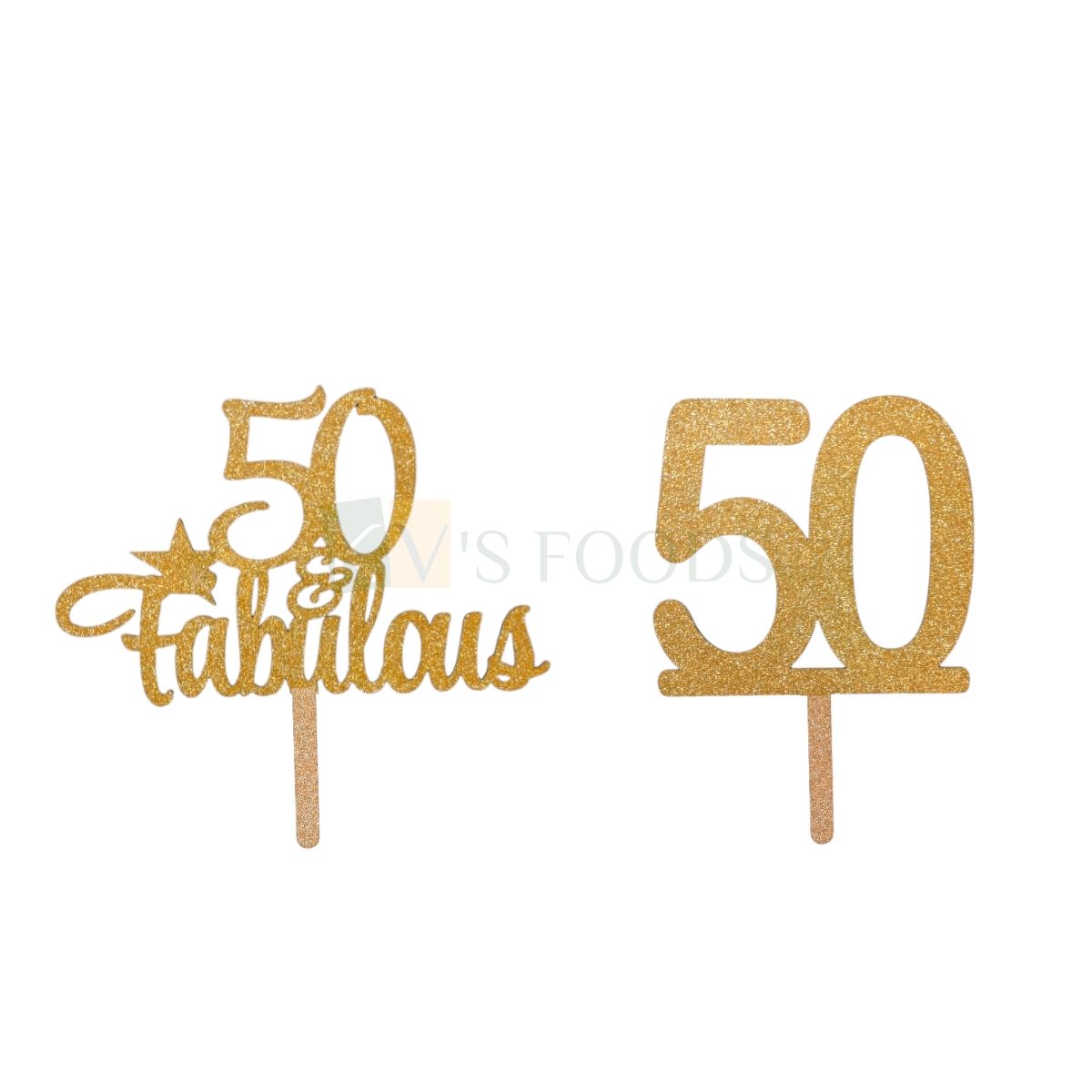 1PC Golden Shiny Glitter MDF 50 Number &amp; Fabulous with Star Cake Topper, 50 Years Old Happy Birthday Theme Cake Topper 50th Birthday Cake Insert for Mother, Father, Grandfather, DIY Cake Decoration