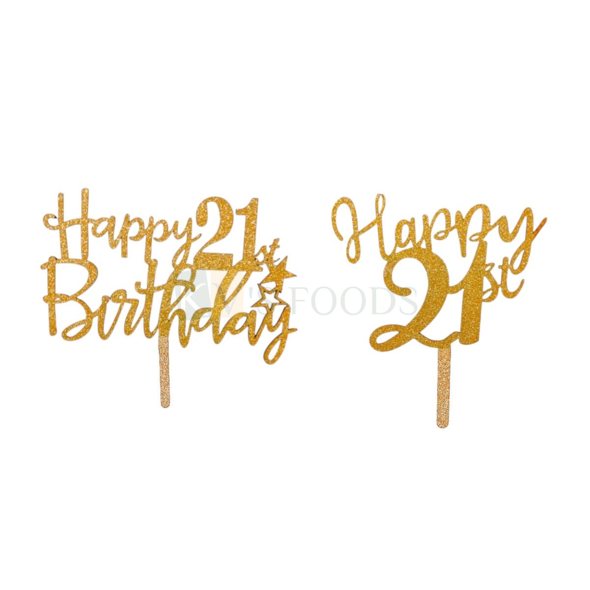 1PC Golden Shiny Glitter MDF Happy 21st Birthday Letters and Stars Cake Topper, Girl Boy Happy Birthday Cake Glitter Insert, 21 Number Theme Cake Topper Unique Elegant Font Design DIY Cake Decoration