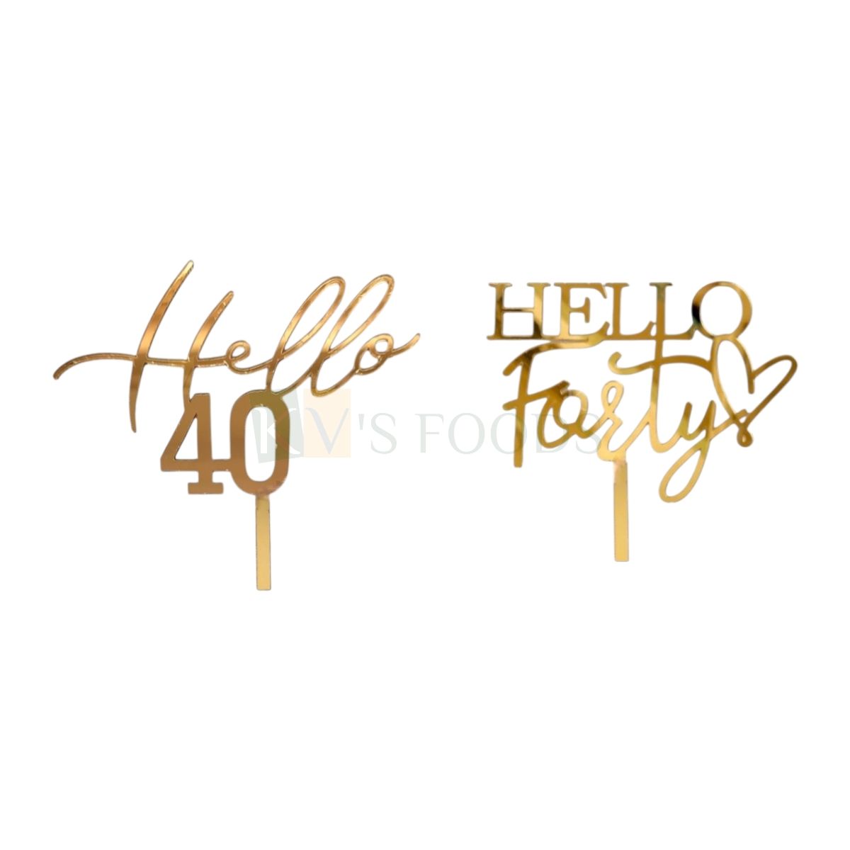 1PC Golden Acrylic Shiny Glass Finish Hello Forty With Heart Cake Topper, Happy 40th Birthday Cake Insert, Number Theme Cake Topper 40 Forty Years Old Birthday Party Unique Elegant Font Designs