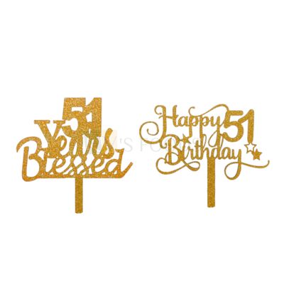 1PC Golden Shiny Glitter MDF 51 Years Blessed Cake Topper, Happy 51 Birthday Cake Glitter Insert 51 Years Old Birthday Theme, Fifty One Number Unique Elegant Font Design 51st  Birthday Celebrations
