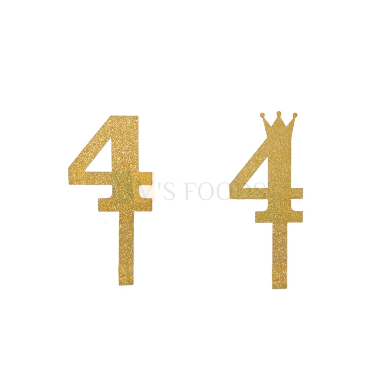 1PC Golden Shiny Glitter MDF 4 Number With Crown Cake Topper, 4th Anniversary Cake Topper, Four Number Tiara Theme Cake Glitter Insert 4 Years Old Birthday Celebration DIY Cupcake Decoration