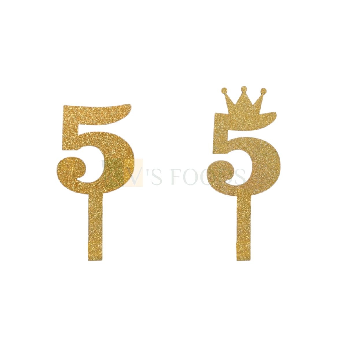 1PC Golden Shiny Glitter MDF 5 Number With Crown Cake Topper, 5th Birthday Anniversary Cake Topper, Five Number Tiara Theme Cake Glitter Insert 5 Years Old Birthday Party DIY Cupcake Decorations