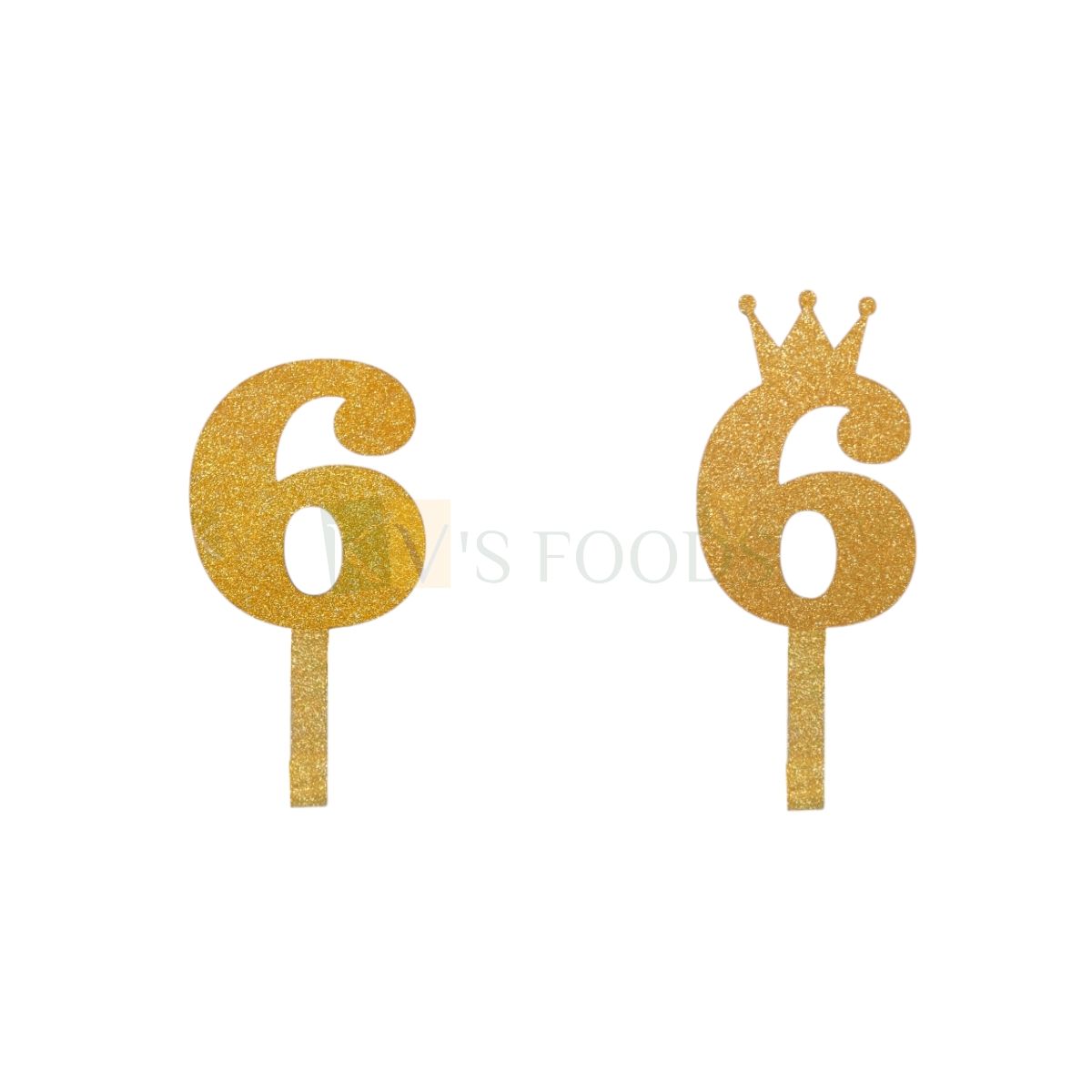 1PC Golden Shiny Glitter MDF 6 Number With Crown Cake Topper, Anniersary Theme, 6th Birthday Cake Topper, Six Number Tiara Theme Cake Glitter Insert 6 Years Old Birthday  DIY Cupcake Decorations