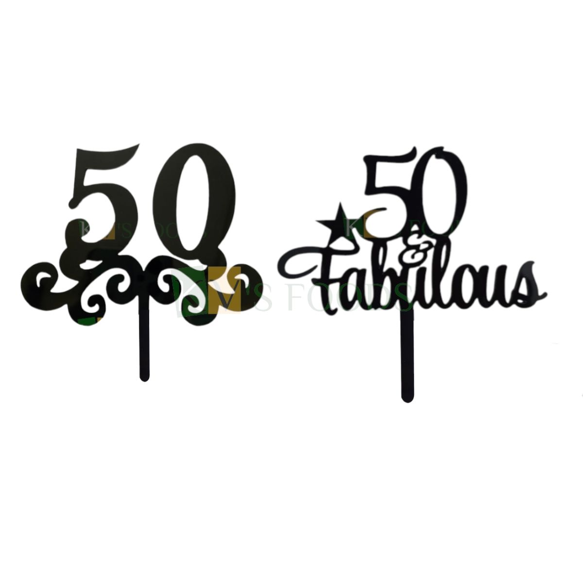 1PC Black Acrylic 50 Number &amp; Fabulous with Star Cake Topper, 50th Happy Birthday Cake Topper, Happy Anniversary Theme Cake Topper 50 Years Old Birthday Celebrations Cake Insert, DIY Cake Decorations