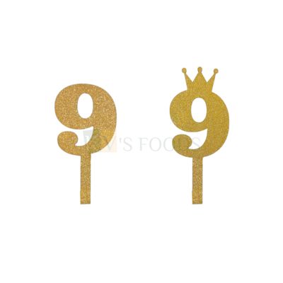 1PC Golden Shiny Glitter MDF 9 Number With Crown Cake Topper, Happy  Birthday Theme, 9th Birthday Cake Topper, Nine Number Tiara Theme Cake Glitter Insert 9 Years Old Birthday  DIY Cupcake Decorations