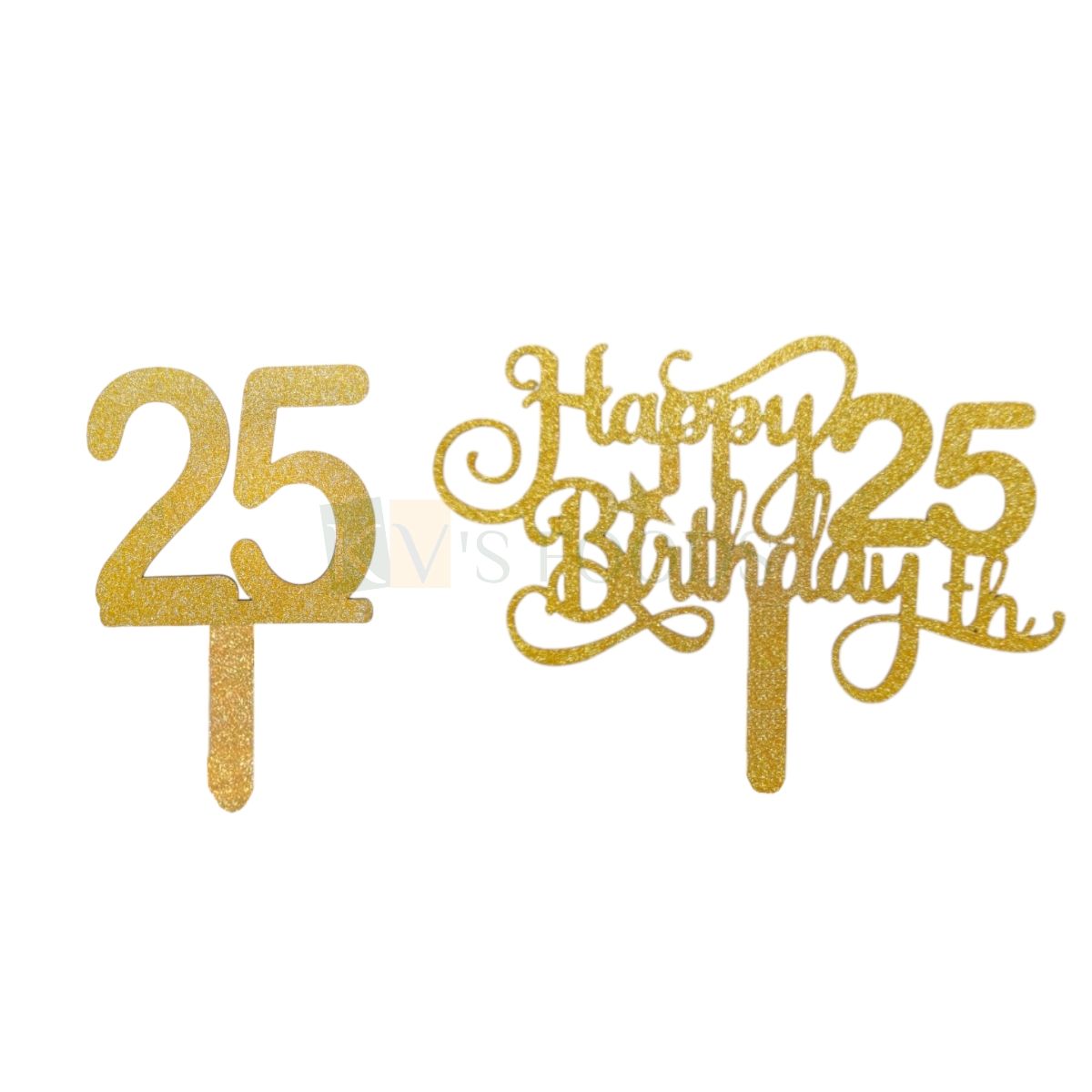 1PC Golden Shiny Glitter MDF Happy 25th Birthday Letters Cake Topper, 25 Number Happy Birthday Cake Topper For Brother, Sister, Friends, Son, Daughter Unique Elegant Font Design Glitter Cake Inserts