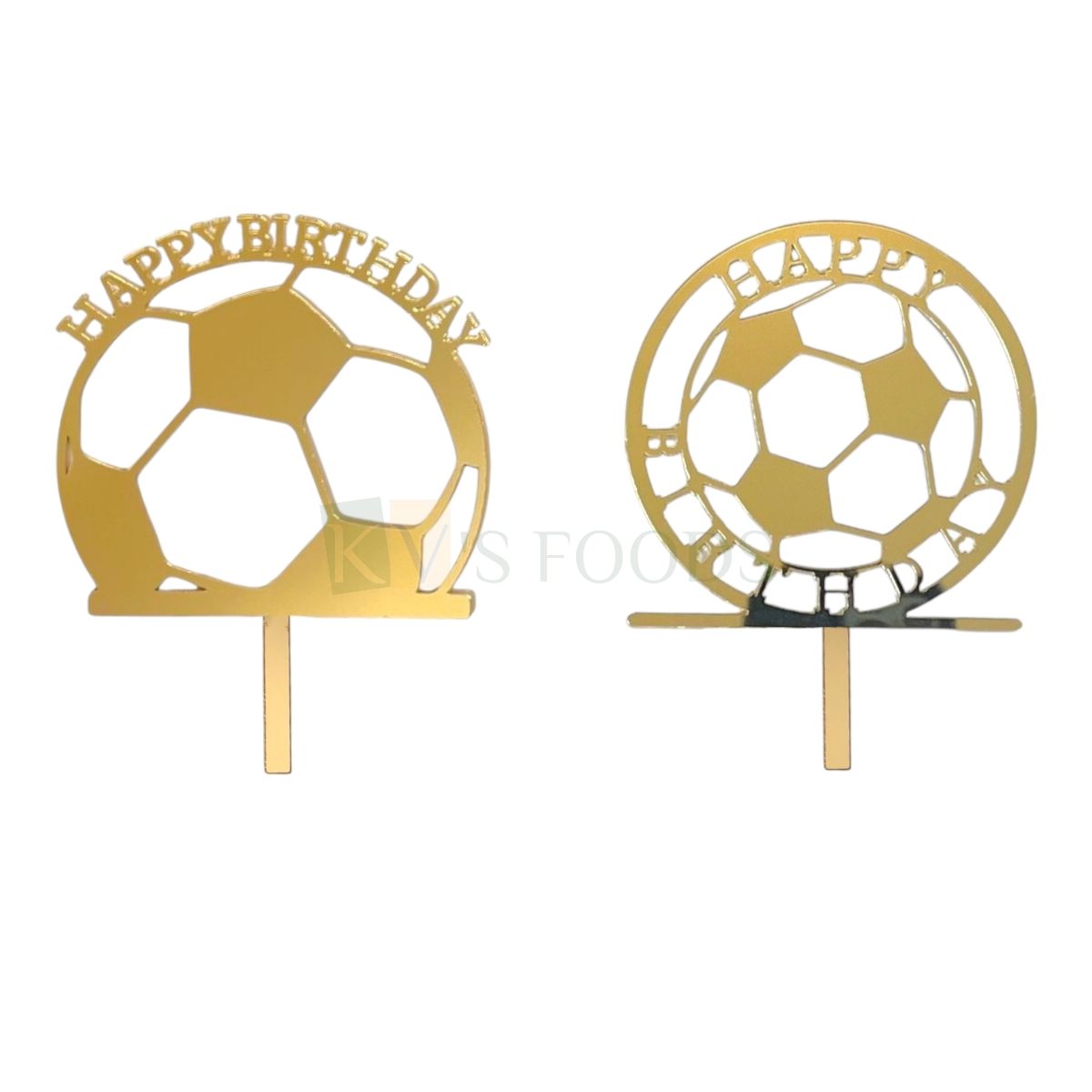 1PC Golden Acrylic Shiny Glass Mirror Finish Football Ball with Happy Birthday Message Design Cake Topper, Boys Bday Cake Insert, Football Players, Sports Theme, Home Celebrations DIY Cake Decorations