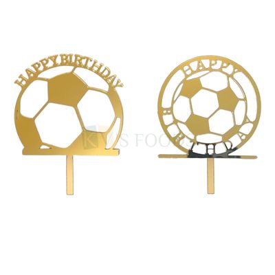1PC Golden Acrylic Shiny Glass Mirror Finish Football Ball with Happy Birthday Message Design Cake Topper, Boys Bday Cake Insert, Football Players, Sports Theme, Home Celebrations DIY Cake Decorations