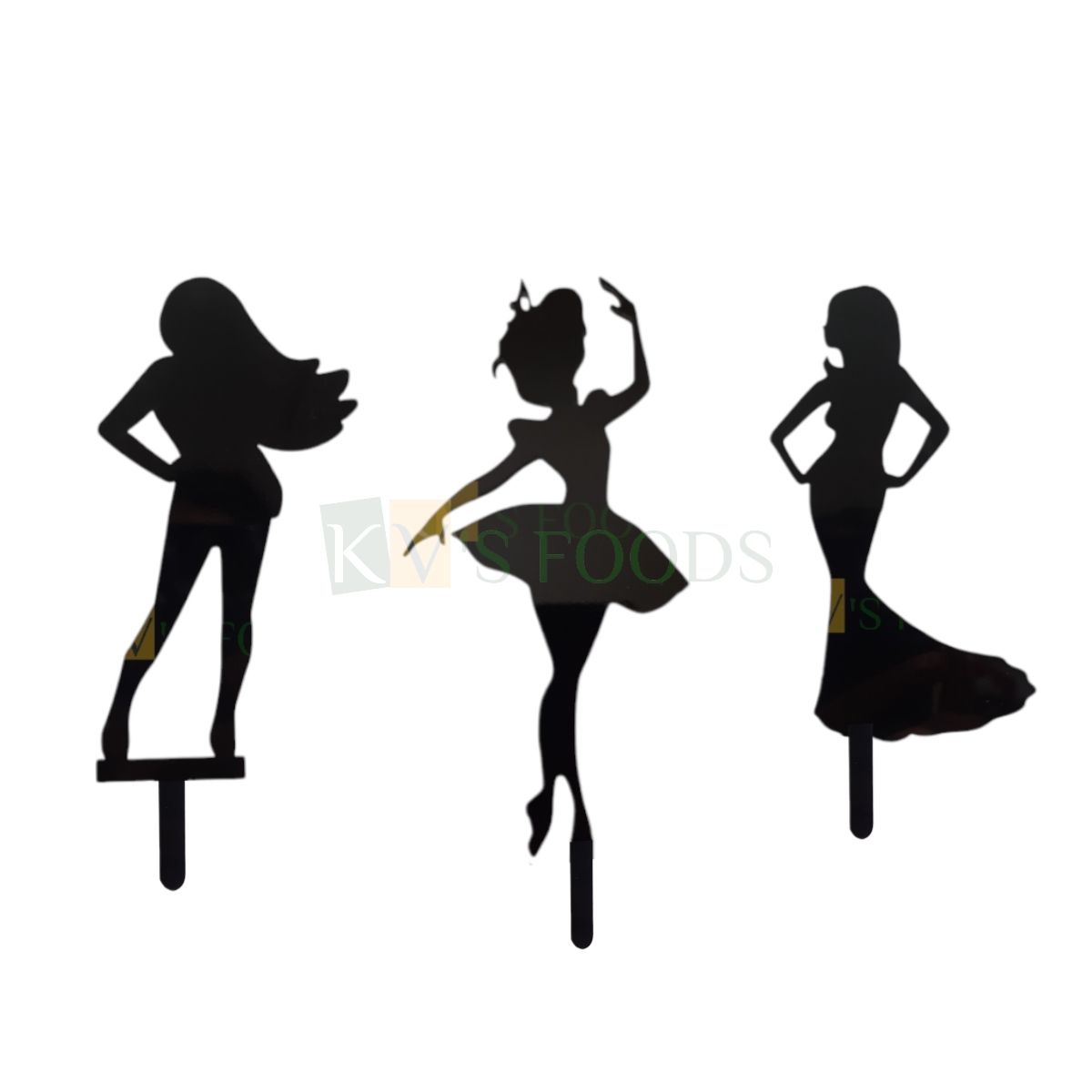 1PC Black Acrylic Beautiful Dress Dancing Girl Cake Topper Ballet Dancing Lady, Girl Design Cake Inserts, Standing Womans Poses Birthday Silhouette Cake Topper DIY Cake Decorations