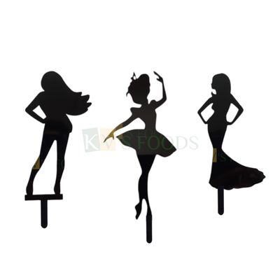 1PC Black Acrylic Beautiful Dress Dancing Girl Cake Topper Ballet Dancing Lady, Girl Design Cake Inserts, Standing Womans Poses Birthday Silhouette Cake Topper DIY Cake Decorations