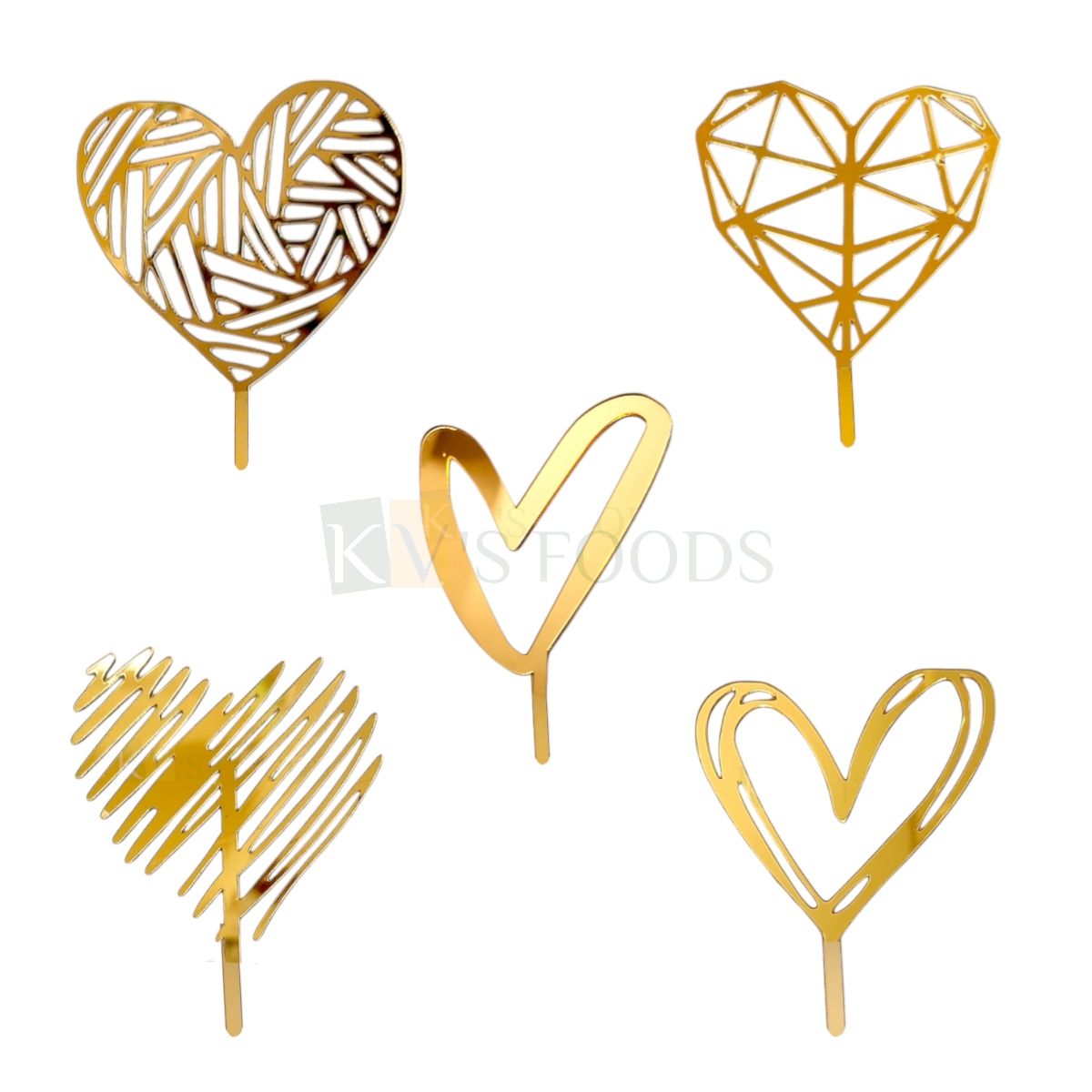 1PC Golden Acrylic Shiny Glass Finish Geometrical Heart Shape Cake Topper, Happy Anniversary Cake Theme Love Valentine&#39;s Day Cake and Cupcake Insert, Home Celebrations DIY Wedding Cake Decorations