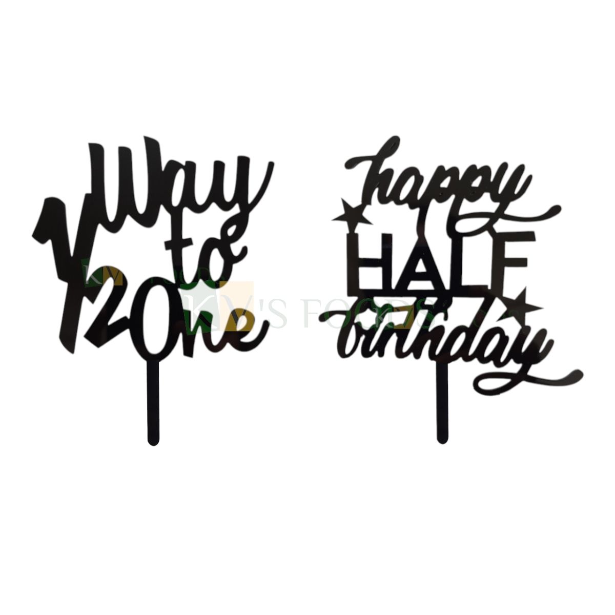 1PC Black Acrylic 1/2 Way To One / Happy Half Birthday With Stars Cake Topper, Happy 6 Months Baby Kids Childrens Birthday Cake Toppers, 1/2 Birthday Cake Insert Home Celebrations  DIY Cake Decoration