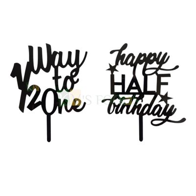 1PC Black Acrylic 1/2 Way To One / Happy Half Birthday With Stars Cake Topper, Happy 6 Months Baby Kids Childrens Birthday Cake Toppers, 1/2 Birthday Cake Insert Home Celebrations  DIY Cake Decoration