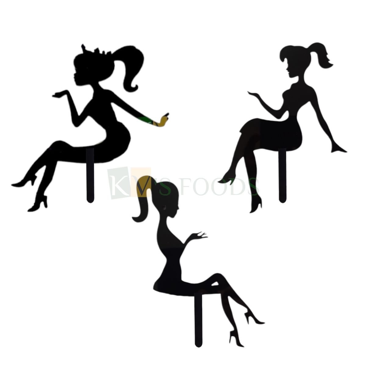 1PC Black Acrylic High Heels Sandals Beautiful Sitting Lady Cake Topper, Girls Happy Birthday Themed Silhouette Cake Insert, Woman Theme Cake Topper Small Home Celebrations DIY Cake Decorations