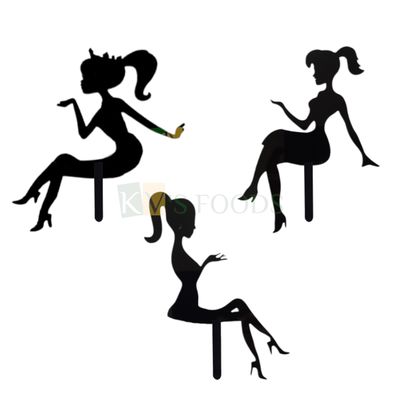 1PC Black Acrylic High Heels Sandals Beautiful Sitting Lady Cake Topper, Girls Happy Birthday Themed Silhouette Cake Insert, Woman Theme Cake Topper Small Home Celebrations DIY Cake Decorations