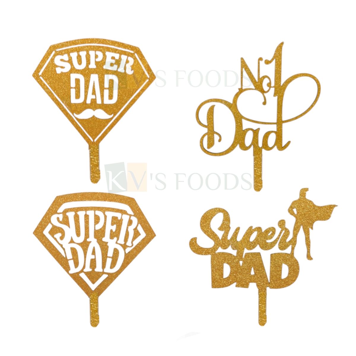 1PC Golden Shiny Glitter MDF Super Dad Cake Topper, Daddy, No 1 Dad Birthday Cake Toppers, Unique Elegant Font Design Cake Topper, Fathers Birthday Celebrations Cake Insert And Home Decorations