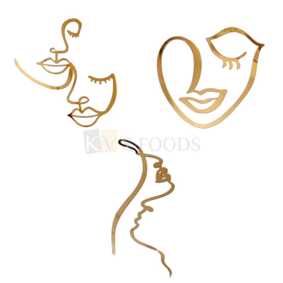 1PC Golden Acrylic Shiny Glass Finish Two Girls Face Without Stick Line Cake Topper, Beautiful Lady Cake Topper, Side Cake Edge Topper Woman Ladies Party Topper, Faces Cake Insert DIY Cake Decorations
