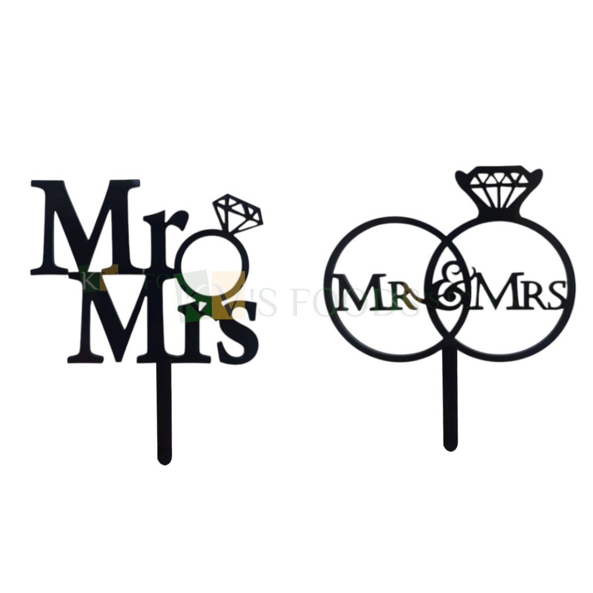 1PC Black Acrylic Engagement Ring with Mr &amp; Mrs Letters Cake Topper, Bride and Groom Wedding Cake Toppers, Couples Theme Cupcake Insert, Small Home Celebrations DIY Cake Decorations