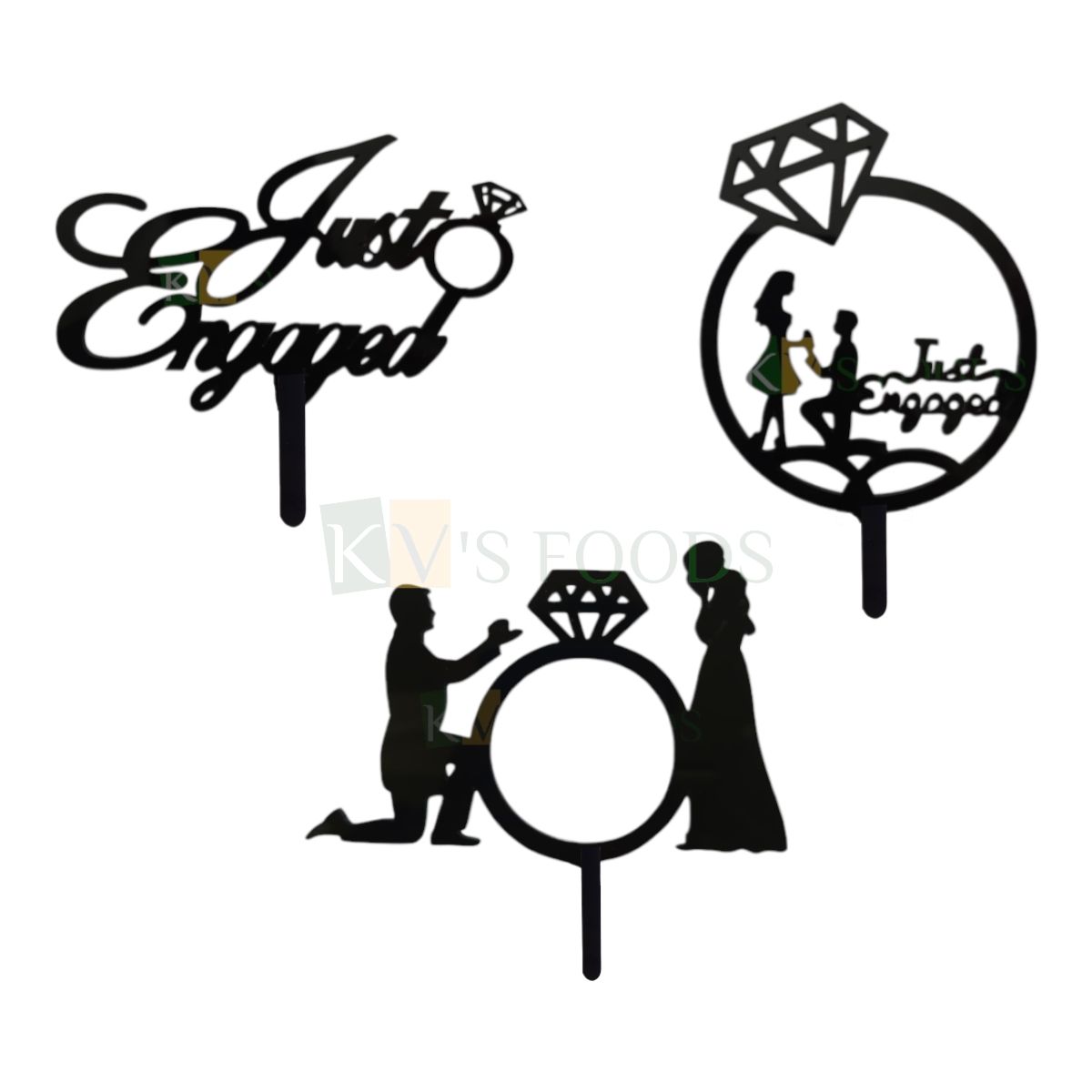 1PC Black Acrylic Just Engaged with Ring, Bride and Groom, Dressed Up Groom Proposing On Knee To Bride with Ring Cake Topper, Romantic Couples Engagement Cake Insert, Silhouette DIY Cake Decorations