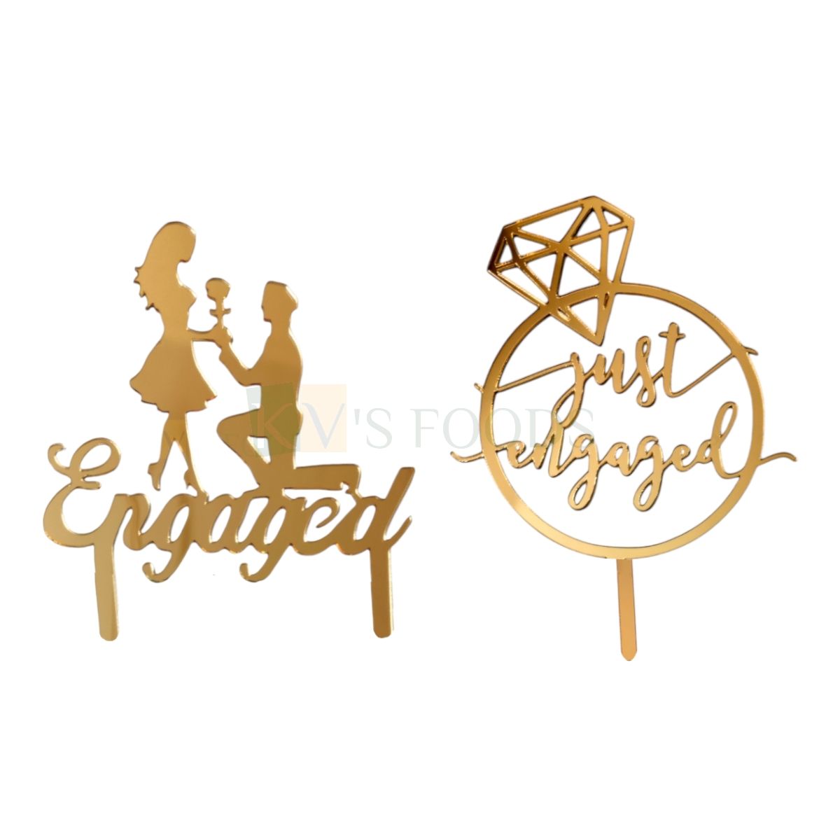 1PC Golden Acrylic Shiny Glass Finish Engagement Ring with Diamond Just Engaged Cake Topper, Wedding Celebration, Engagement Party, Groom Proposing Bride Engaged Cake Insert, DIY Cake Decorations