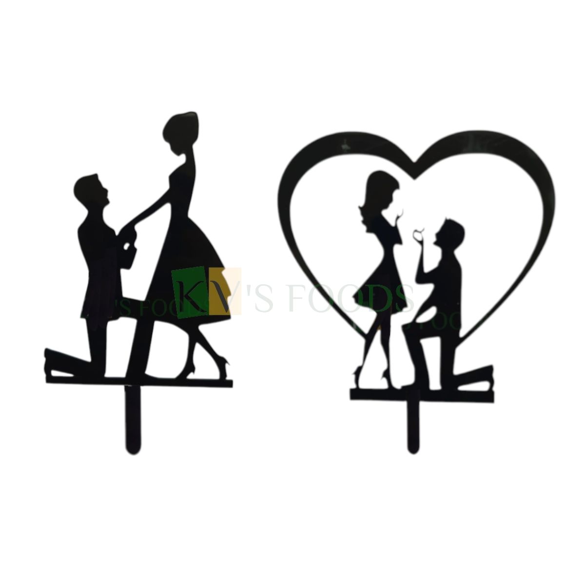 1PC Black Acrylic Groom Proposing Bride On Knee Silhouette Cake Topper, Romantic Couples, Engagement Cake Topper, Happy Anniversary Valentine Love Heart Theme Home Celebrations DIY Cake Decorations