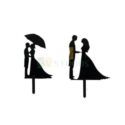 10PC Small 3&#39;&#39; Black Acrylic Dressed Up Standing Bride and Groom Holding Hands Looking At each Other Half Kg Cake Topper, Couples Wedding Engagement Silhouette Mini Cupcake Insert DIY Cake Decorations