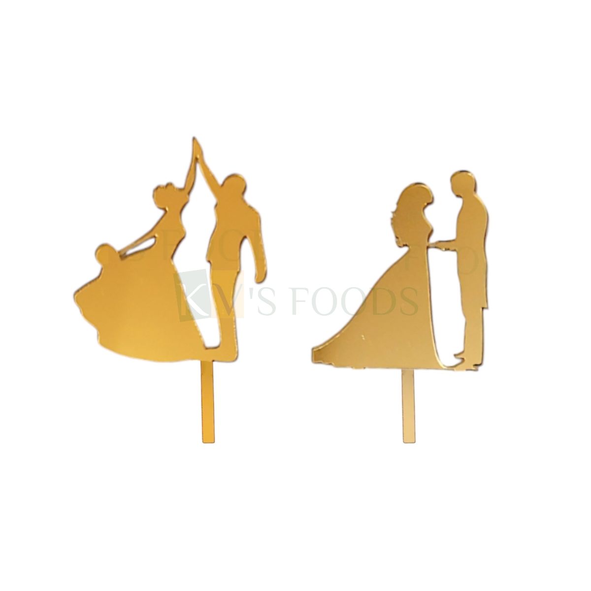 10PC Small 3&#39;&#39; Golden Acrylic Shiny Glass Finish Dressed Up Standing/Dancing Bride and Groom Holding Hands Looking At each Other Half Kg Cake Topper, Couples Wedding Engagement Cupcake Inserts