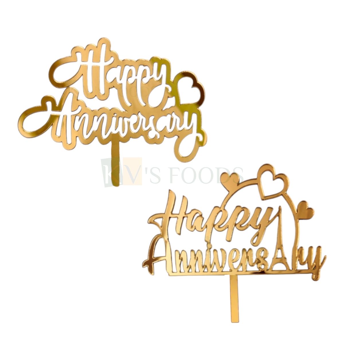 1PC Golden Acrylic Shiny Glass Finish Happy Anniversary Letters With Hearts Eiffel Tower Cake Topper, Marriage Anniversary Cake Topper Unique Elegant Font Design Cake Inserts DIY Cake Decoration