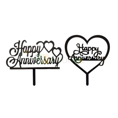 1PC Black Acrylic Happy Anniversary Letters With Outline Hearts Cake Topper, Wedding Marriage Anniversary Cake Topper Unique Elegant Font Design Cake Topper DIY Cake Decorations