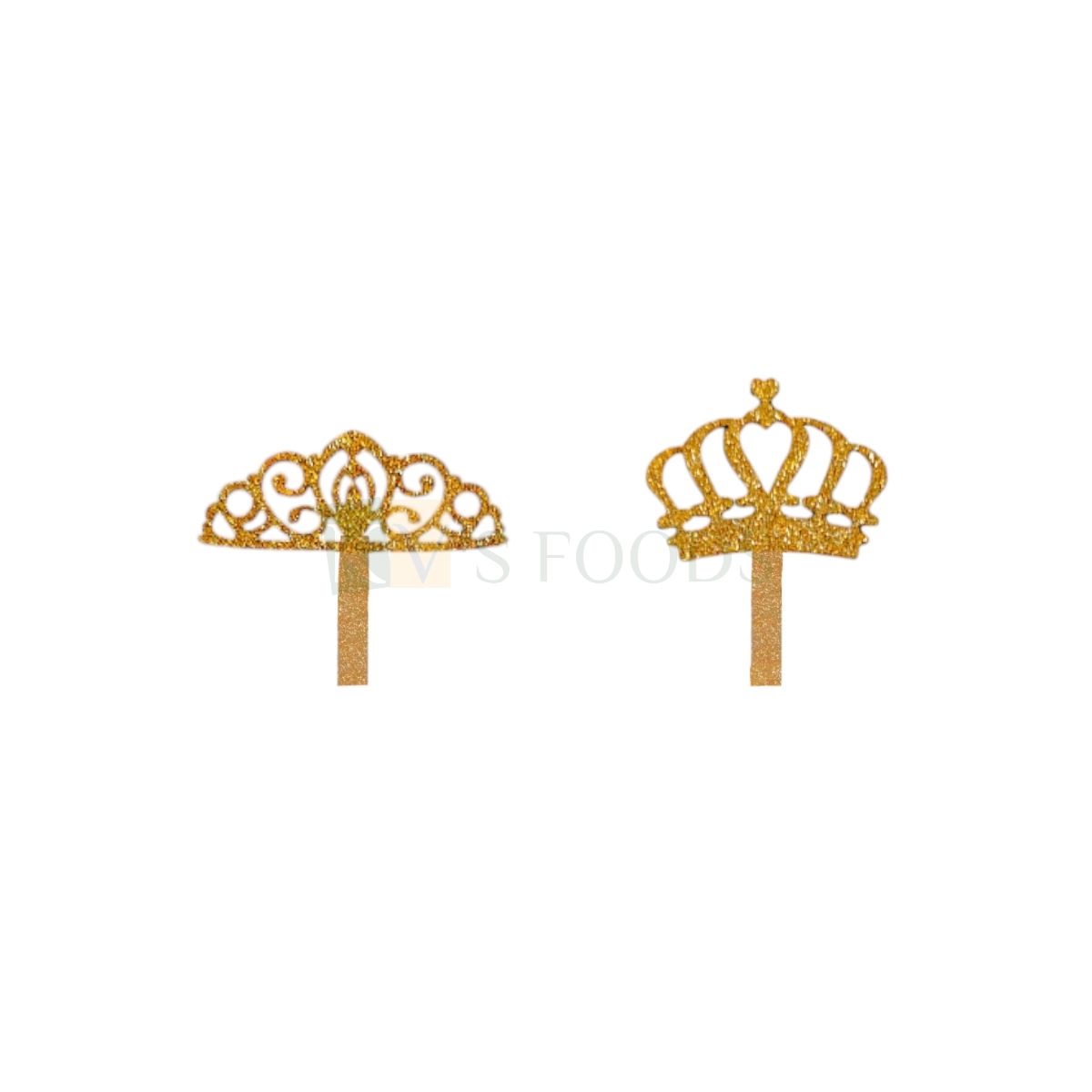 10PC Small 3&#39;&#39; Golden Shiny Glitter MDF Mini Crown Half Kg Cake Topper, Tiara Theme Kids Girls Happy Birthday Celebration Theme Cake Insert, Small Home Celebrations DIY Cake Decorations