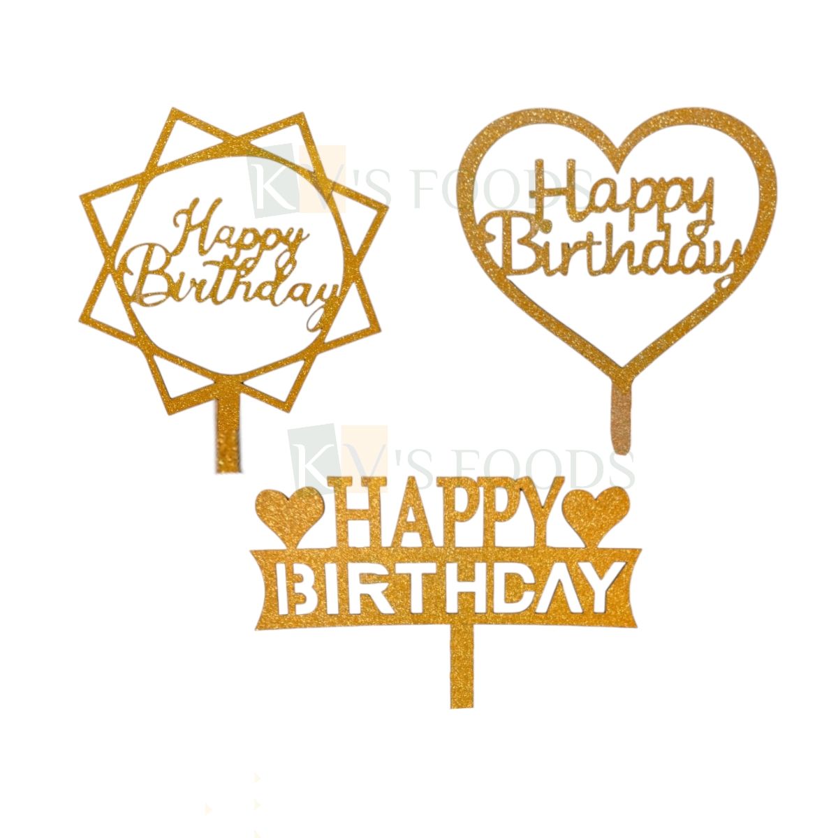 1PC Golden Shiny Glitter MDF Happy Birthday Letters In Square/Heart Frame Topper Unique Elegant Font Design Cake Topper, Girl/Boy Cake Insert, Chidren&#39;s Birthday Celebration DIY Birthday Decorations
