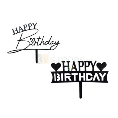 1PC Black Acrylic Happy Birthday Letters With Hearts Cake Topper Unique Elegant Font Design Cake Topper, Girl/Boy Cake Insert, Chidren&#39;s Birthday Celebration Friends Birthday DIY Cake Decoration