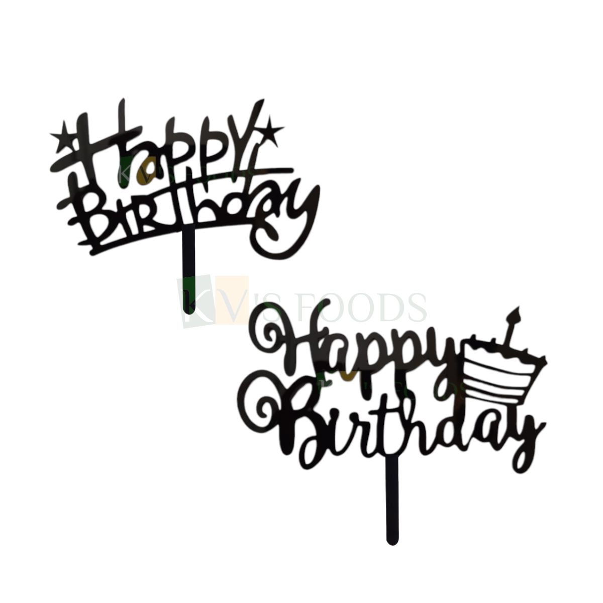 1PC Black Acrylic Happy Birthday Letters with Stars/Cupcake Topper Unique Elegant Font Design Cake Topper, Girl/Boy Cake Insert, Chidren&#39;s Birthday Celebration DIY Friends Cake Decoration