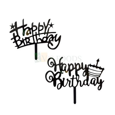 1PC Black Acrylic Happy Birthday Letters with Stars/Cupcake Topper Unique Elegant Font Design Cake Topper, Girl/Boy Cake Insert, Chidren&#39;s Birthday Celebration DIY Friends Cake Decoration