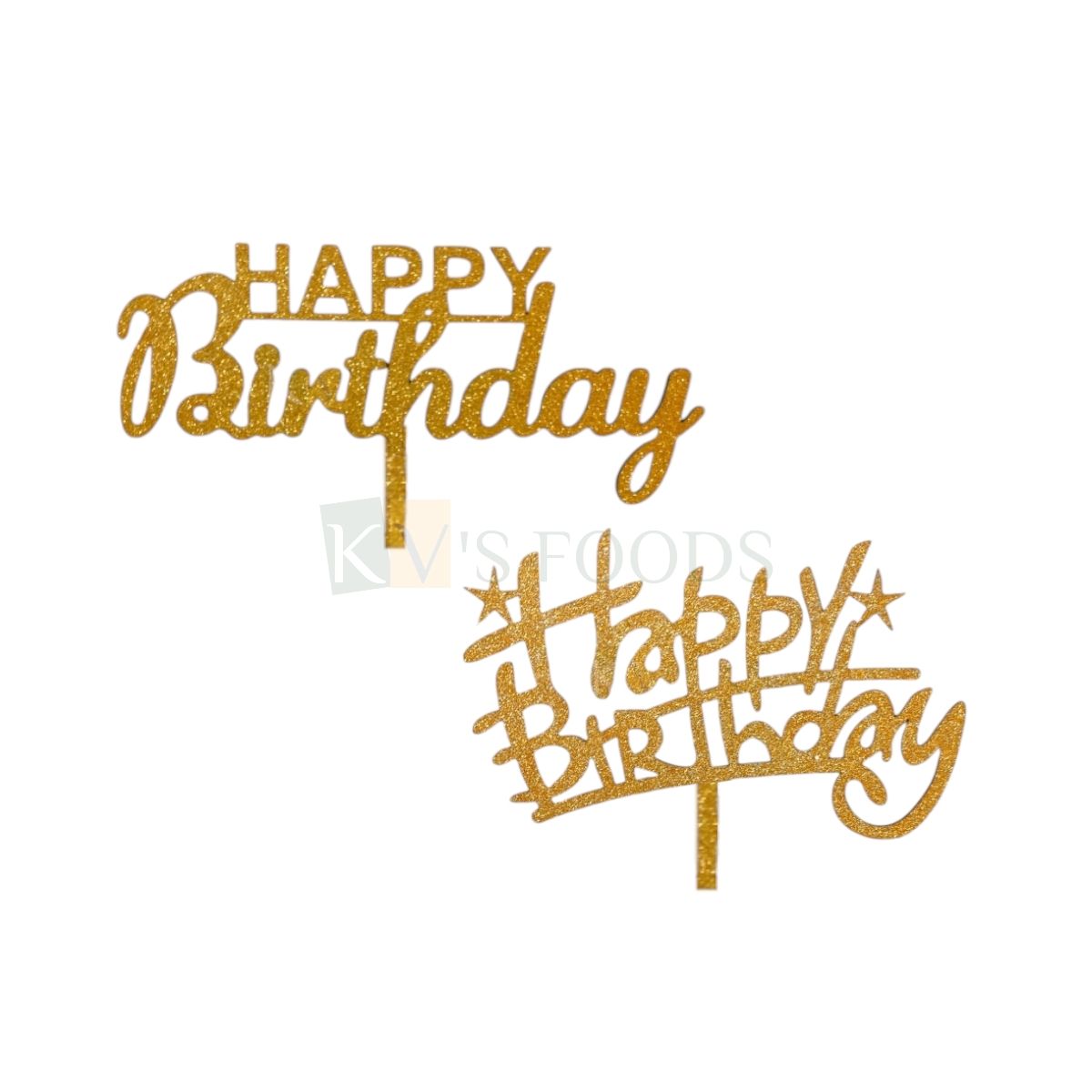 1PC Golden Shiny Glitter MDF Happy Birthday Letters Stars Cake Topper Unique Elegant Font Design Cake Topper, Girl/Boy Cake Insert Chidren&#39;s Friend Collegue Birthday Celebration Cake Topper Decoration