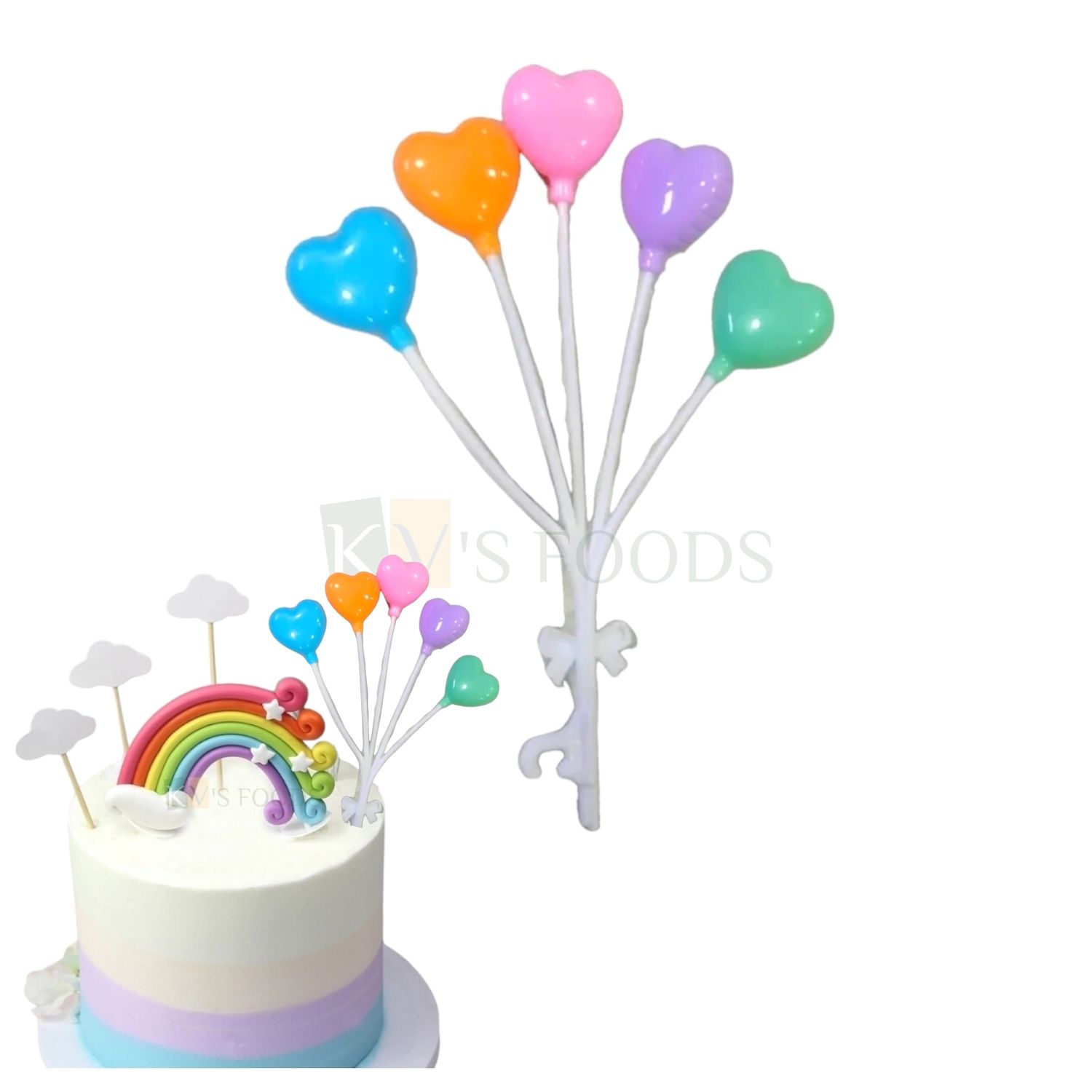 5PC Multi-Colour Plastic Mini Heart Shape Balloon Cake toppers, Cake Inserts for Anniversary, BirthDay, Baby Shower, Unicorn Theme Cake Insert, Girls Princess Birthday Theme, DIY Cupcake Decorations