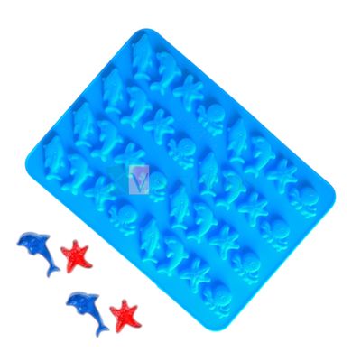 32 Cavities Starfish, Shark Fish Dolphin Octopus Silicon Chocolate Mould, Ocean Sea Theme Animal, Sugar-craft Fudge, Pudding, Baking, Ice Cream, Garnishing Cake Toppers, Ice Cube, Candy, Fondant Decor