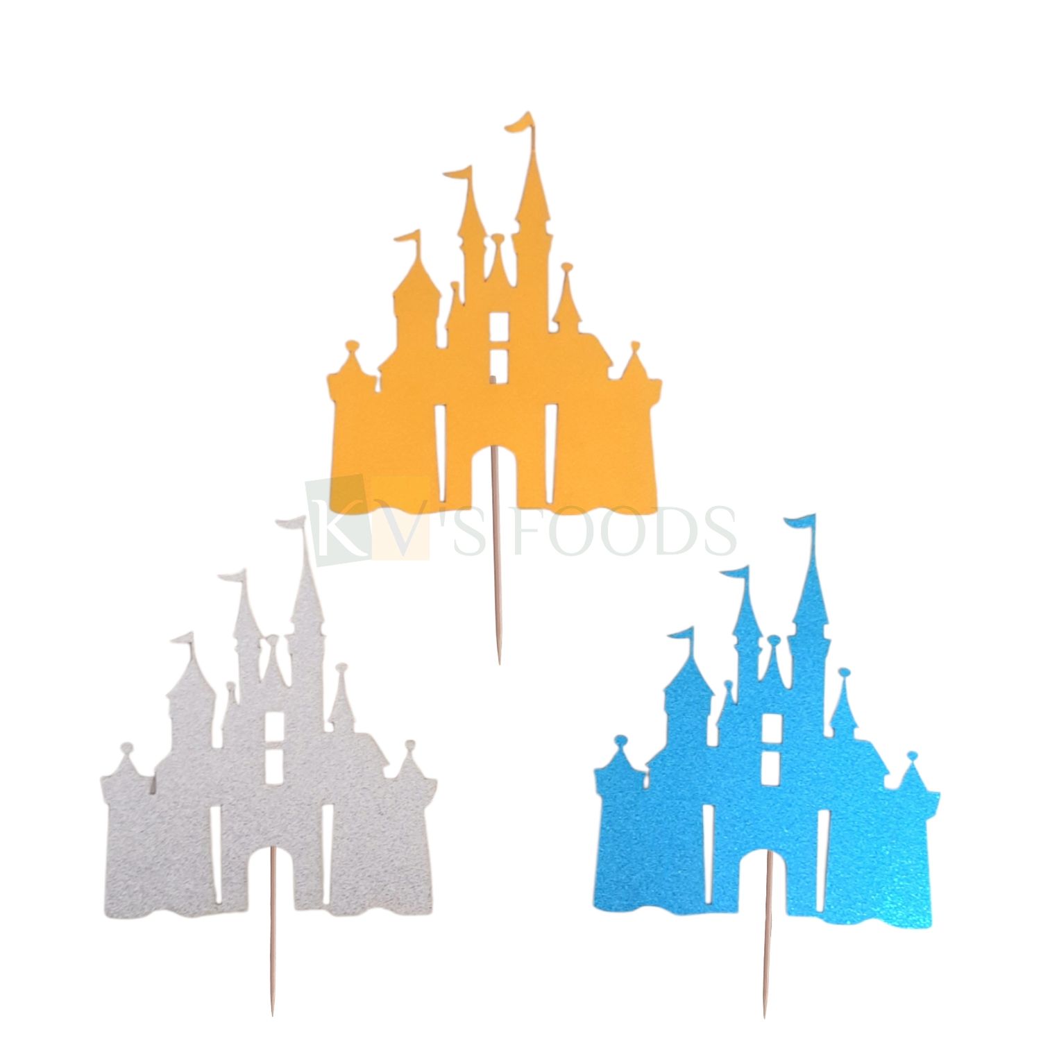 Gold, Silver, Blue Castle Cake Topper for Frozen Elsa Theme Cake Topper Insert, Cupcake Toppers, Girls Boys Birthday Decorations Items/Accessories, Tags, Cards, Cake Toothpick Inserts DIY Cake Decor