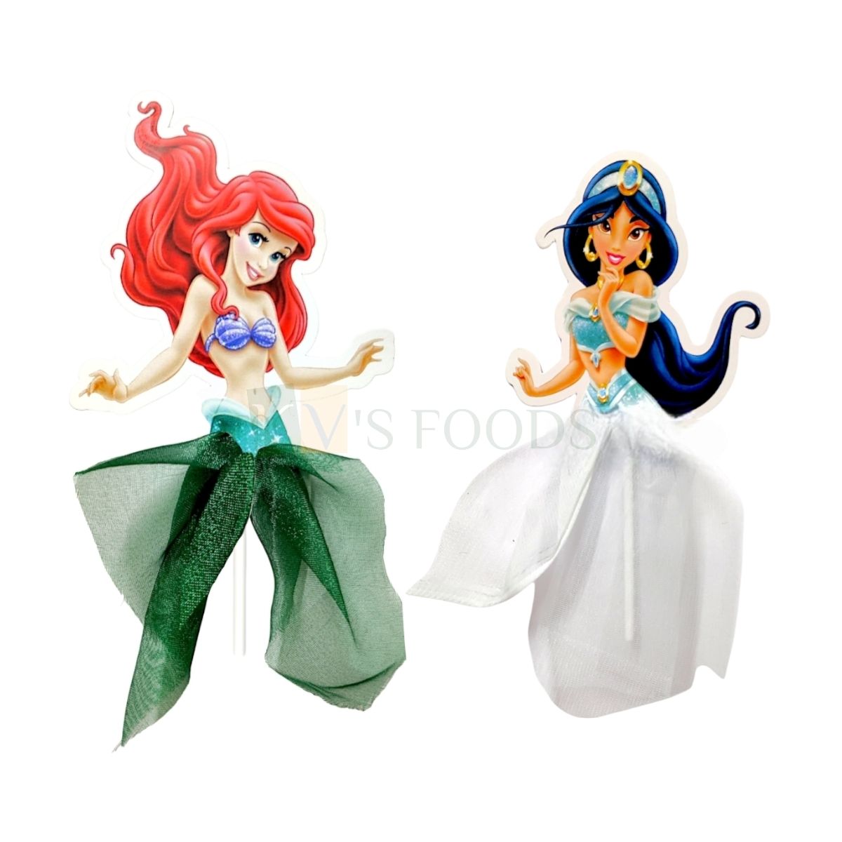 1 PC White/Green Disney Alladin Princess Jasmine/Athiraa Ariel The Little Mermaid Net Skirt Girl Lady Women Paper Cake Topper for Bride Wedding, Mother&#39;s Women&#39;s Theme, Pull Me Up Doll Cake Daughters
