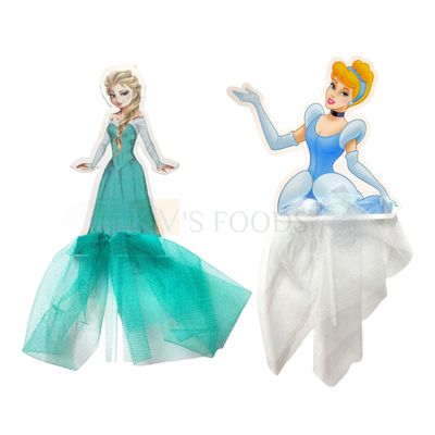 1PC Blue/Green Princess Cinderella/Frozen Queen Elsa Anna Disney Net Skirt Girl Lady Women Paper Cake Topper for Bride Wedding, Mother&#39;s Women&#39;s Theme, Pull Me Up Doll Cakes Daughters Birthday Decor