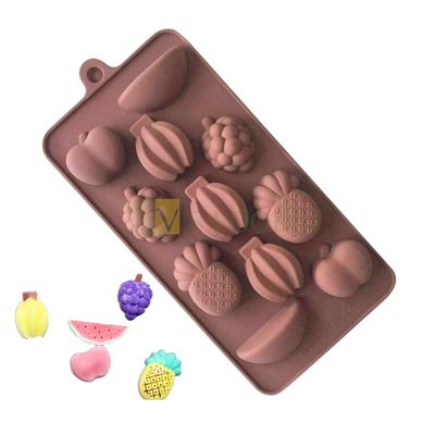 11 Cavity/Slots Tropical Fruit Grapes Apple Watermelon Pineapple Banana Chocolate Fondant Silicon Mould, 5 Different Fruits Shapes for Homemade Candy Gummy Jelly Dessert, Soap Candle DIY Cake Decor